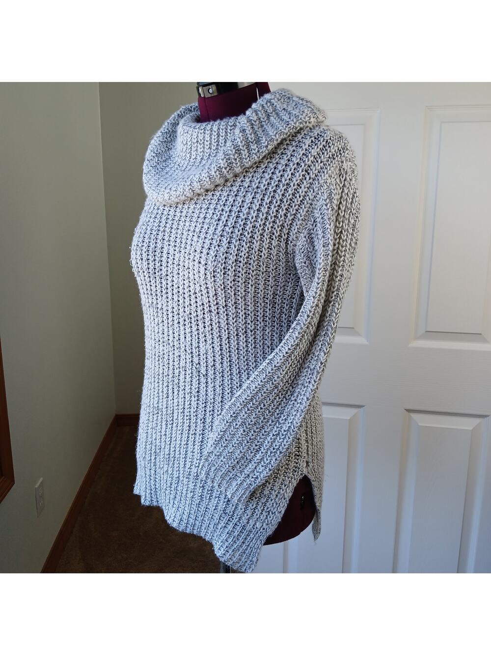 Alison Andrews Chunky Knit Cowl Neck Tunic Sweater Large ? grey heather warm